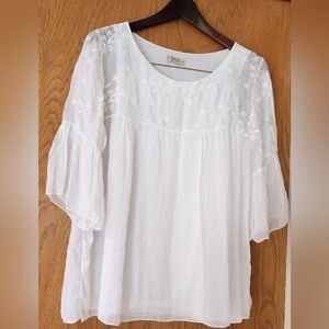 Via Signoria, Made In Italy Antique White Embroidered Silk Blouse - Sz Small L5